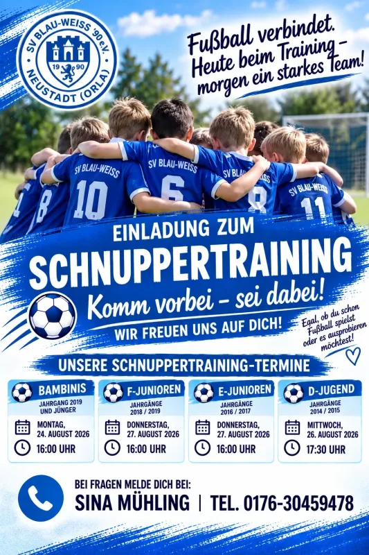 Schnuppertrainings beim SV Blau-Weiß ´90 Neustadt (Orla)